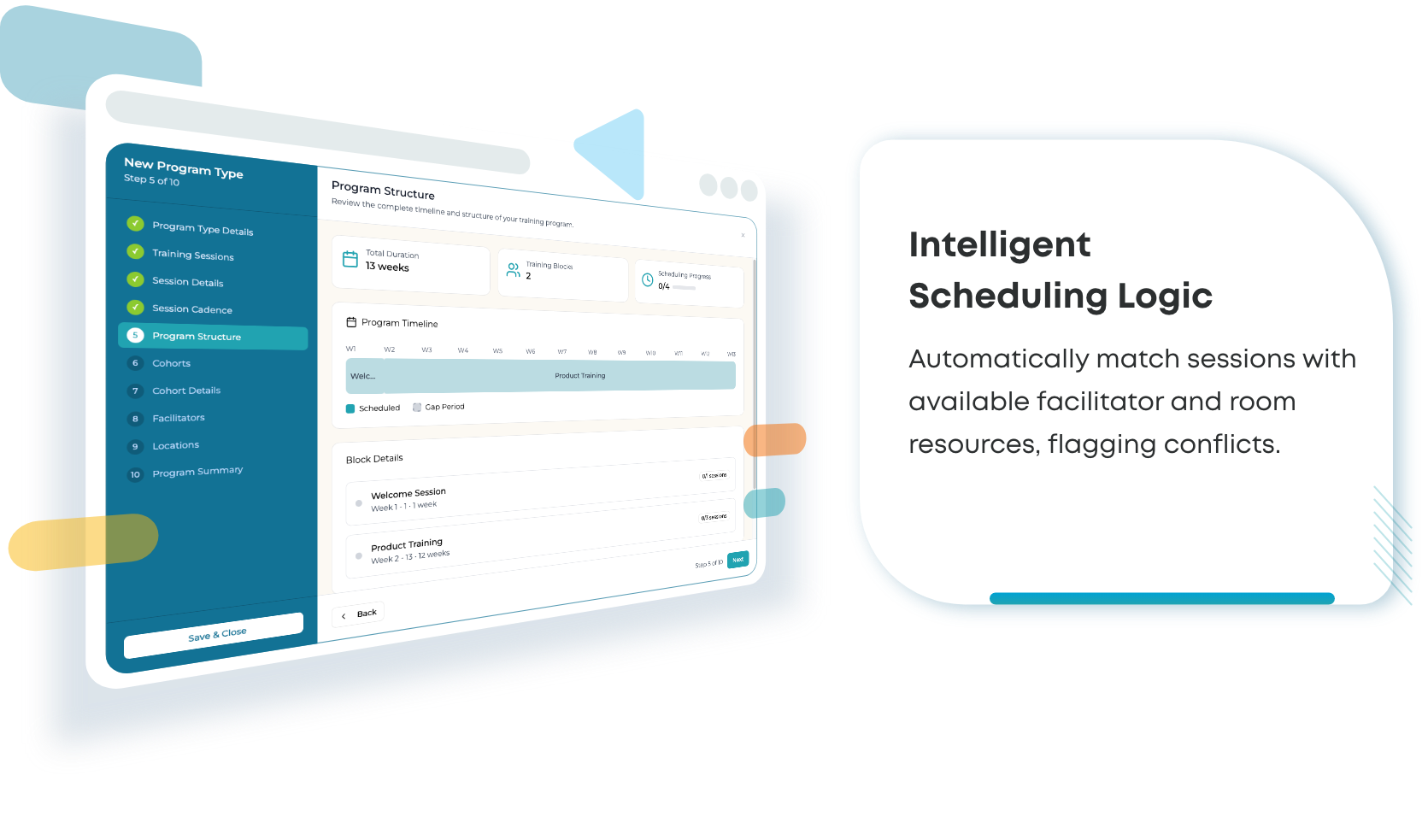 ansrTMS session scheduling dashboard showing course calendar with instructor assignments and room allocation