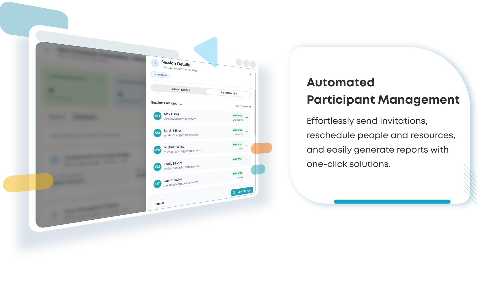 ansrTMS reporting screen with completion rates, compliance status, and ROI metrics